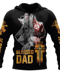 Blessed Dad God Loves Me Lion Protects Me God 3D Hoodie For Man And Women, Jesus Printed 3D Hoodie