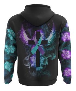 Blue Purple Wing Rose Cross Smoke All Over Print 3D Hoodie, Christian Hoodie, Christian Sweatshirt, Bible Verse Shirt