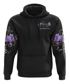 Butterfly Purple Cross Faith All Over Print 3D Hoodie, Christian Hoodie, Christian Sweatshirt, Bible Verse Shirt