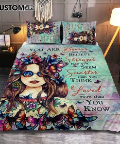 Butterfly You Are Braver Than You Believe Quilt Bedding Set Bedroom - Christian Quilt Bedding Set Prints - Bible Verse Quilt Bedding Set Art