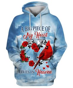 Cardinal A Big Piece Of My Heart Lives In Heaven 3D Hoodies Men & Women, God 3D Printed Hoodie, Christian Apparel Hoodies