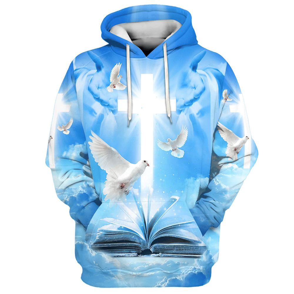 Christian Cross,  Bible And Dove 3D Hoodies Men & Women, God 3D Printed Hoodie, Christian Apparel Hoodies