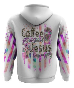Coffee Gets Me Started Jesus Keeps Me Going Colorful Cross Faith Flag Tie Dye All Over Print 3D Hoodie, Christian Hoodie, Bible Verse Shirt