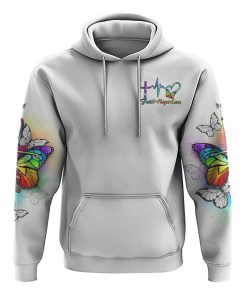 Colorful Butterflies Faith Cross All Over Print 3D Hoodie, Christian Hoodie, Christian Sweatshirt, Bible Verse Shirt