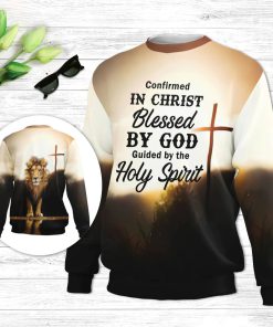Confirmed In Christ Cross And Lion Ugly Christmas Sweater - Christian Unisex Sweater - Religious Christmas Gift
