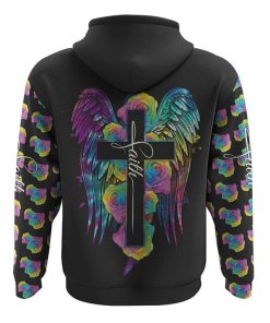 Cross Rose Wings Colorful All Over Print 3D Hoodie, Christian Hoodie, Christian Sweatshirt, Bible Verse Shirt