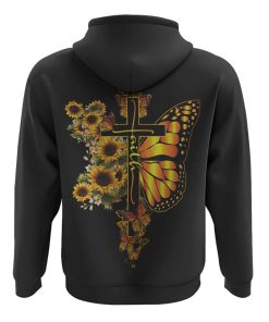Cross Sunflower Half Butterflies Faith All Over Print 3D Hoodie, Christian Hoodie, Christian Sweatshirt, Bible Verse Shirt