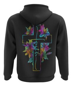 Cross With Lilies Colorful Watercolor All Over Print 3D Hoodie, Christian Hoodie, Christian Sweatshirt, Bible Verse Shirt
