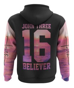 Custom Believer Sunset Beach All Over Print 3D Hoodie, Christian Hoodie, Christian Sweatshirt, Bible Verse Shirt