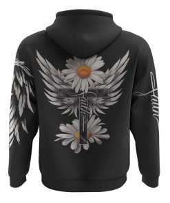 Daisy Wings Cross Faith All Over Print 3D Hoodie, Christian Hoodie, Christian Sweatshirt, Bible Verse Shirt