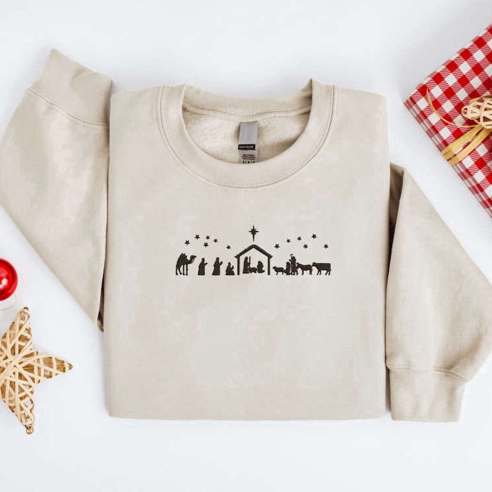Eembroidered Custom Sweatshirts, Embroidered Christmas Nativity Sweatshirt, True Story Nativity Sweater For Christmas, Christmas Gift