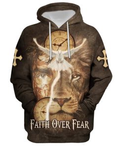 Failth Over Fear Lion Jesus 3D Hoodie For Men & Women, God 3D Printed Hoodie, Christian Apparel Hoodies