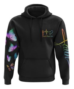Faith Butterflies Cross All Over Print 3D Hoodie, Christian Hoodie, Christian Sweatshirt, Bible Verse Shirt