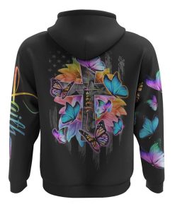 Faith Butterflies Cross All Over Print 3D Hoodie, Christian Hoodie, Christian Sweatshirt, Bible Verse Shirt