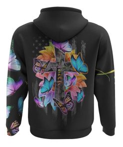 Faith Butterflies Sunflower Flag Cross All Over Print 3D Hoodie, Christian Hoodie, Christian Sweatshirt, Bible Verse Shirt