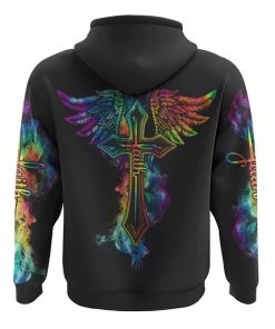 Faith Colorful Wings Cross Smoke All Over Print 3D Hoodie, Christian Hoodie, Christian Sweatshirt, Bible Verse Shirt