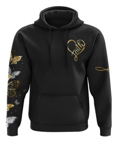 Faith Cross Gold Butterfly All Over Print 3D Hoodie, Christian Hoodie, Christian Sweatshirt, Bible Verse Shirt