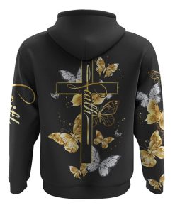 Faith Cross Gold Butterfly All Over Print 3D Hoodie, Christian Hoodie, Christian Sweatshirt, Bible Verse Shirt
