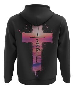 Faith Cross Pink Sunset Beach All Over Print 3D Hoodie, Christian Hoodie, Christian Sweatshirt, Bible Verse Shirt