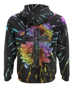 Faith Cross Rainbow Sunflower Tie Dye All Over Print 3D Hoodie, Christian Hoodie, Christian Sweatshirt, Bible Verse Shirt