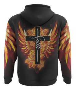 Faith Cross Rose Wings Golden All Over Print 3D Hoodie, Christian Hoodie, Christian Sweatshirt, Bible Verse Shirt