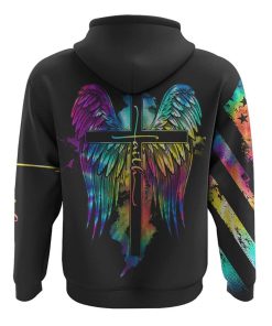 Faith Cross Wings Colorful All Over Print 3D Hoodie, Christian Hoodie, Christian Sweatshirt, Bible Verse Shirt