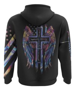 Faith Cross Wings Hologram Flag All Over Print 3D Hoodie, Christian Hoodie, Christian Sweatshirt, Bible Verse Shirt