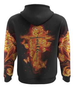 Faith Fire Rose All Over Print 3D Hoodie, Christian Hoodie, Christian Sweatshirt, Bible Verse Shirt