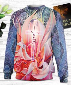 Faith Flower And Cross Ugly Christmas Sweater - Christian Unisex Sweater - Religious Christmas Gift