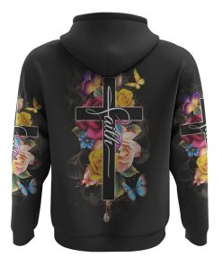 Faith Flowers Cross Butterfly Smoke All Over Print 3D Hoodie, Christian Hoodie, Christian Sweatshirt, Bible Verse Shirt