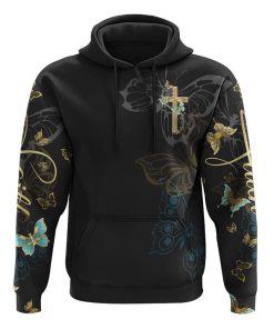 Faith Gold Cross Butterfly All Over Print 3D Hoodie, Christian Hoodie, Christian Sweatshirt, Bible Verse Shirt
