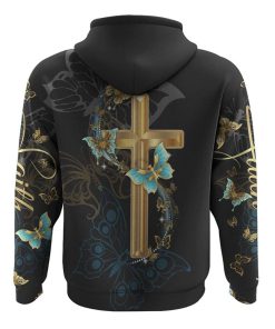 Faith Gold Cross Butterfly All Over Print 3D Hoodie, Christian Hoodie, Christian Sweatshirt, Bible Verse Shirt