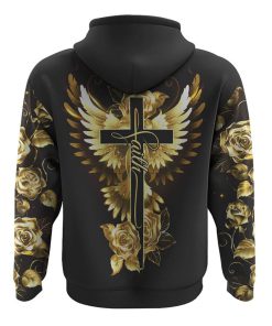Faith Gold Rose Dove Wings All Over Print 3D Hoodie, Christian Hoodie, Christian Sweatshirt, Bible Verse Shirt