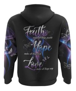 Faith Hope Love Butterfly Abstract All Over Print 3D Hoodie, Christian Hoodie, Christian Sweatshirt, Bible Verse Shirt