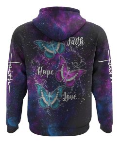 Faith Hope Love Galaxy Butterfly Cross All Over Print 3D Hoodie, Christian Hoodie, Christian Sweatshirt, Bible Verse Shirt