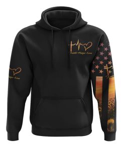 Faith Hope Love Heartbeat Sunflower Flag All Over Print 3D Hoodie, Christian Hoodie, Christian Sweatshirt, Bible Verse Shirt