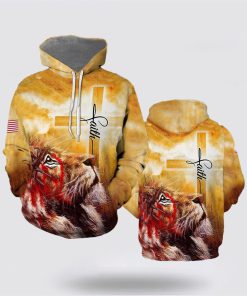 Faith Lion Cross Light 3D Hoodies For Women Men, God 3D Printed Hoodie, Christian Apparel Hoodies