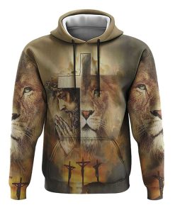 Faith Lion Jesus Cross All Over Print 3D Hoodie, Christian Hoodie, Christian Sweatshirt, Bible Verse Shirt