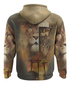 Faith Lion Jesus Cross All Over Print 3D Hoodie, Christian Hoodie, Christian Sweatshirt, Bible Verse Shirt