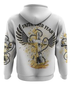 Faith Over Fear Cross All Over Print 3D Hoodie, Christian Hoodie, Christian Sweatshirt, Bible Verse Shirt