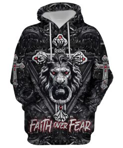 Faith Over Fear, Gothic Lion Black Hoodie For Men & Women, God 3D Printed Hoodie, Christian Apparel Hoodies