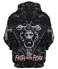 Faith Over Fear, Gothic Lion Black Hoodie For Men & Women, God 3D Printed Hoodie, Christian Apparel Hoodies