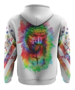 Faith Over Fear Jesus Colorful White All Over Print 3D Hoodie, Christian Hoodie, Christian Sweatshirt, Bible Verse Shirt