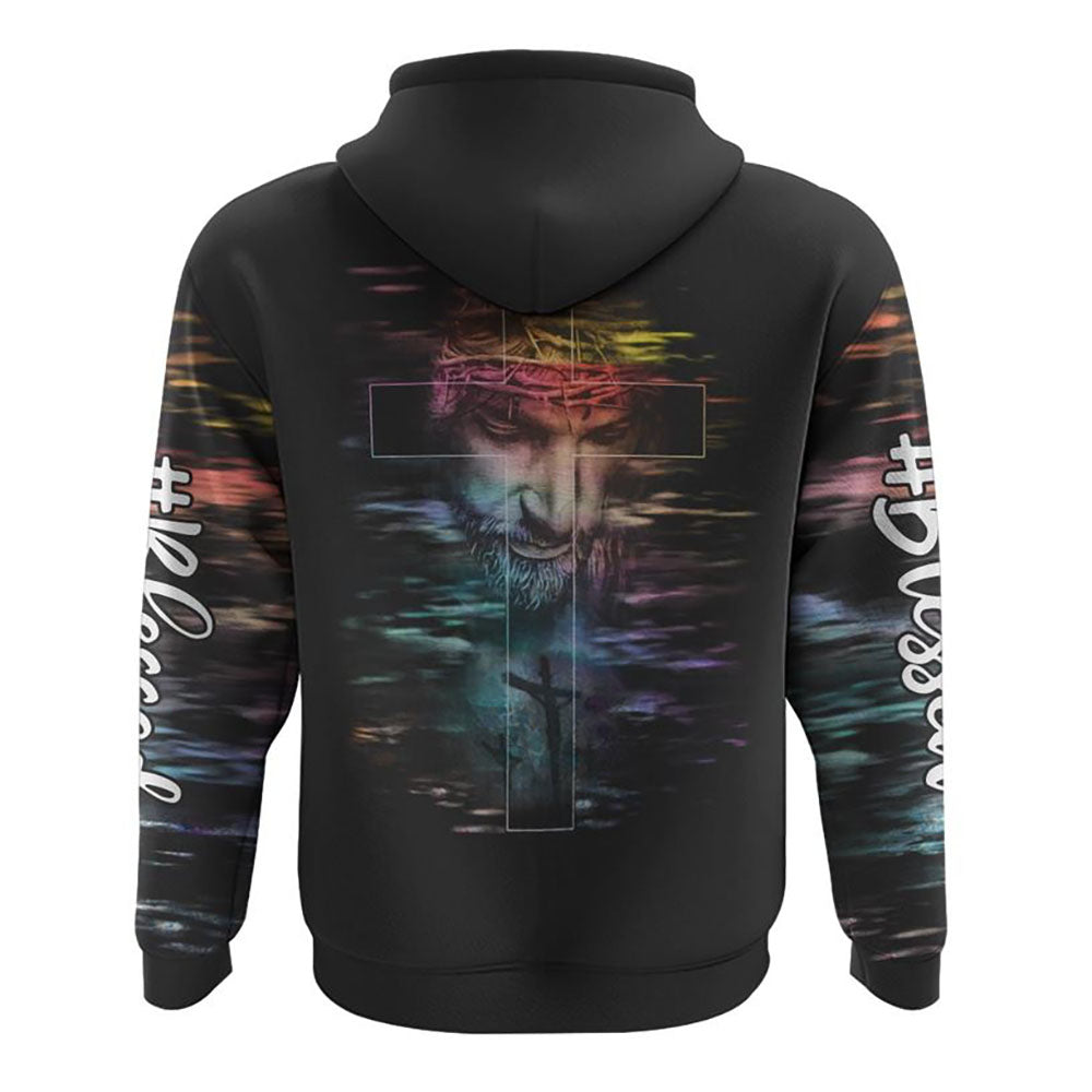 Faith Over Fear Jesus Cross Colorful Water All Over Print 3D Hoodie, Christian Hoodie, Christian Sweatshirt, Bible Verse Shirt