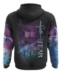 Faith Over Fear Jesus Galaxy Sky All Over Print 3D Hoodie, Christian Hoodie, Christian Sweatshirt, Bible Verse Shirt
