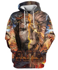 Faith Over Fear Jesus Lion Hoodies Jesus Hoodie Men & Women, God 3D Printed Hoodie, Christian Apparel Hoodies
