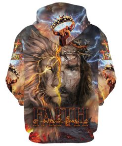 Faith Over Fear Jesus Lion Hoodies Jesus Hoodie Men & Women, God 3D Printed Hoodie, Christian Apparel Hoodies