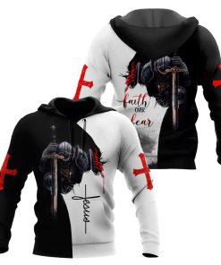Faith Over Fear Knight Jesus God 3D Hoodie For Man And Women, Jesus Printed 3D Hoodie