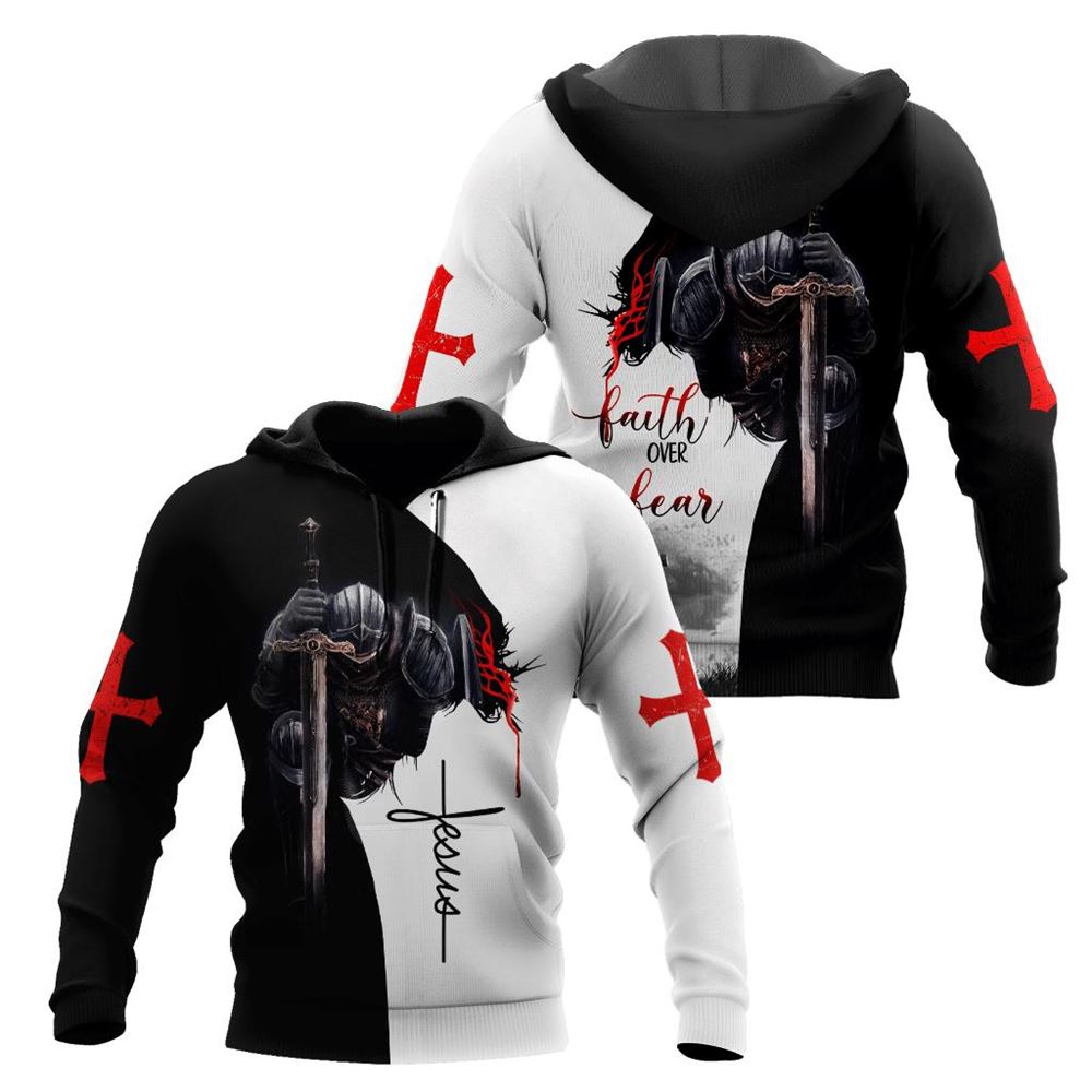 Faith Over Fear Knight Jesus God 3D Hoodie For Man And Women, Jesus Printed 3D Hoodie