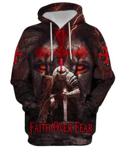 Faith Over Fear, Knight Of The Lion Hoodie For Men & Women, God 3D Printed Hoodie, Christian Apparel Hoodies